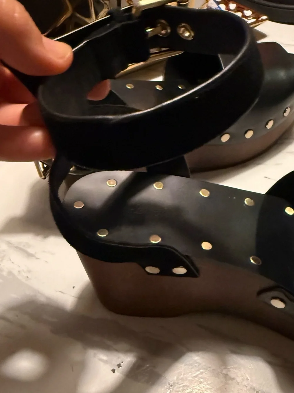 Black Platform Clog Sandals with Stud Detail - Women Size 7.5